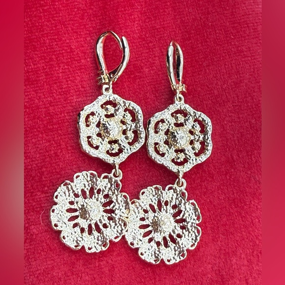 Marchesa Gold-Tone Crystal & Imitation Pearl Flower Double Drop Earrings - Picture 10 of 13